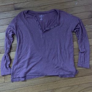 American Eagle Pink Soft + Sexy Plush Quarter Button Up Longsleeve